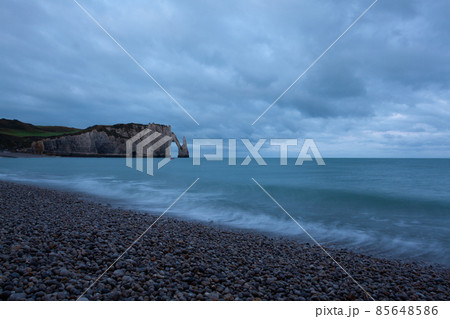 Very early morning on the beach in Etretat, Normandy, France, 85648586