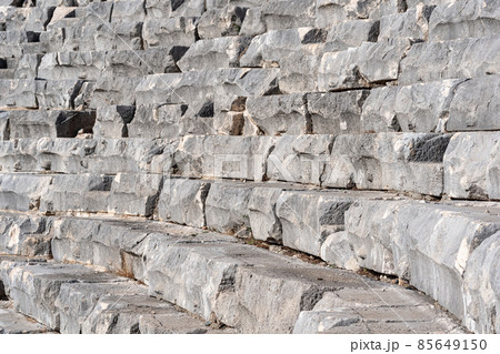 old stone stands of ruined ancient stadium 85649150