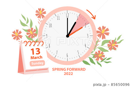 Daylight Saving Time Begins concept. Vector illustration of clock and calendar date 85650096
