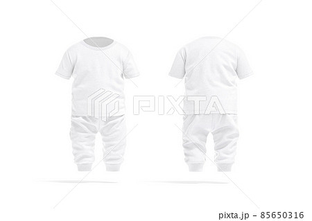 Blank white baby suit t-shirt and pants mockup, front back 85650316