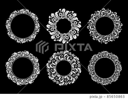 Set of decorative frames Elegant vector element for design in Eastern style, place for text. Floral black and white borders. Lace illustration for invitations and greeting cards. Set of decorative frames Elegant vector element for design in Eastern style, place for text. Floral black and white borders. Lace illustration for invitations and greeting cards. 85650863