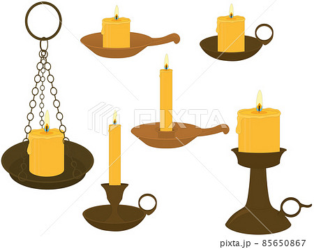 Wax candles on old vintage candlesticks collection vector illustration 85650867