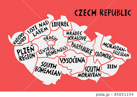 Vector hand drawn stylized map of Czechia regions. Travel illustration. Czech Republic geography illustration. Europe map element 85651154