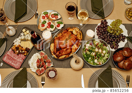 Roast turkey with appetizers on the table 85652256