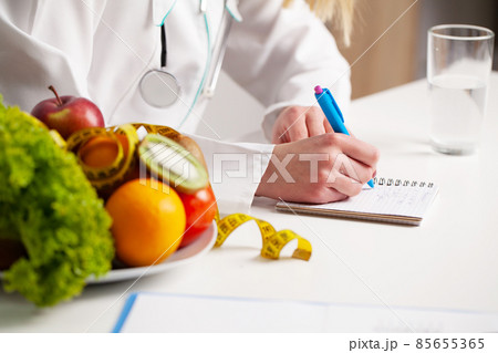 Nutritionist prepares a diet plan for an overweight woman 85655365