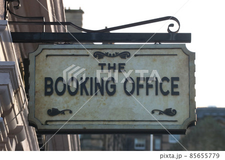 Old Booking Office Sign at a Victorian Railway Station Old Booking Office Sign at a Victorian Railway Station 85655779
