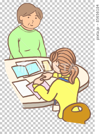 認知症　地域包括支援センターで母親の在宅介護について相談する女性 85656184