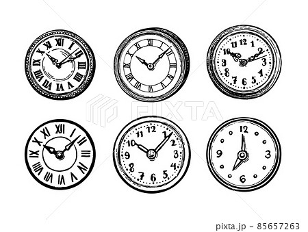 Ink sketch of clock dial faces. Ink sketch of clock dial faces. 85657263
