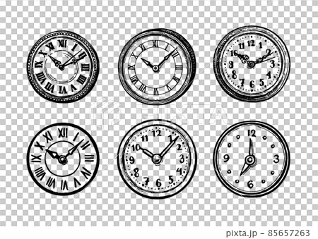 Ink sketch of clock dial faces. Ink sketch of clock dial faces. 85657263