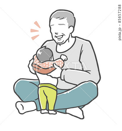 笑顔で孫の着替えを手伝うお爺さん 85657288
