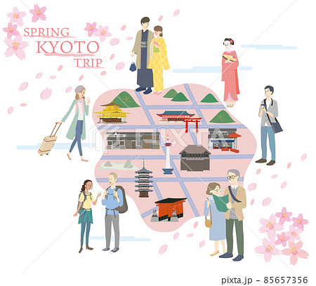 春の京都旅行の観光地と人物セット 春の京都旅行の観光地と人物セット 85657356