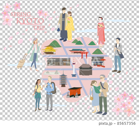 春の京都旅行の観光地と人物セット 春の京都旅行の観光地と人物セット 85657356