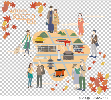 秋の京都旅行の観光地と人物セット 秋の京都旅行の観光地と人物セット 85657357