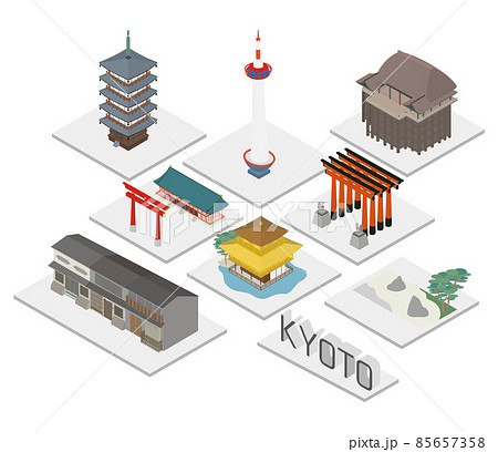 京都の有名観光地のアイソメセット 85657358