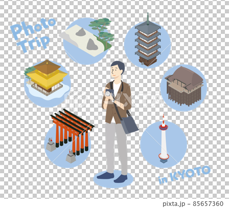 一邊用相機拍京都名勝，一邊去觀光的男人 85657360