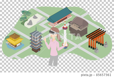 VRを使って京都を観光する女性 85657361