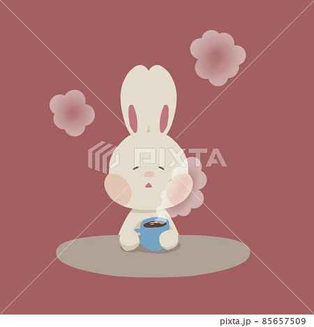 ココアを飲んで温まる白いウサギのイラスト ココアを飲んで温まる白いウサギのイラスト 85657509