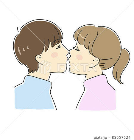キスをする男女のカップルのイラスト素材