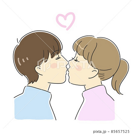 キスをする男女のカップルのイラスト素材