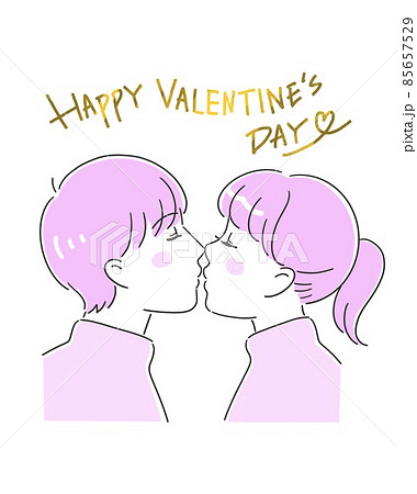 キスをする男女のカップル バレンタインのイラスト素材