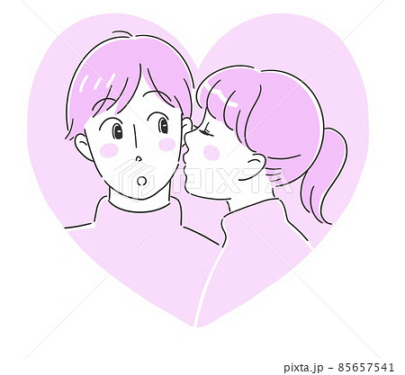 ほっぺにキスをする男女のカップルのイラスト素材