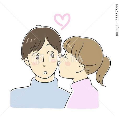 ほっぺにキスをする男女のカップルのイラスト素材
