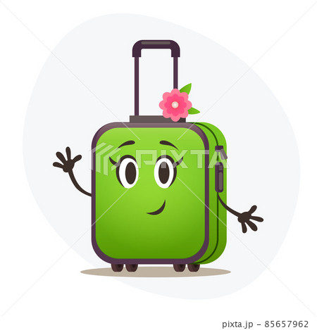Middle green plastic suitcase on wheels and with telescopic handle waitng vacation.Large travel bag. Middle green plastic suitcase on wheels and with telescopic handle waitng vacation.Large travel bag. 85657962
