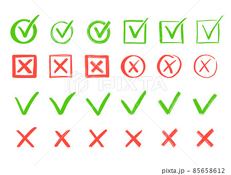 Green check and red cross mark set. Green check and red cross mark set. 85658612