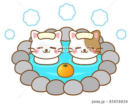露天風呂に入るネコのイラスト素材 露天風呂に入るネコのイラスト素材 85658839