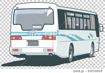 観光バス 空港リムジンバス ななめ後ろから見た大型バスのイラストのイラスト素材