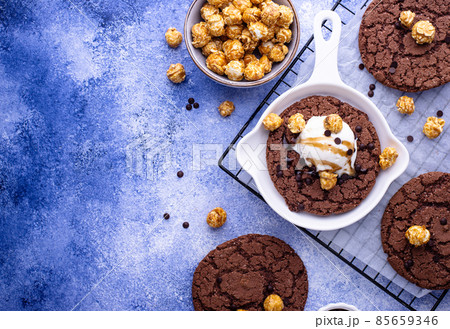 Giant chocolate skillet cookies with ice cream 85659346