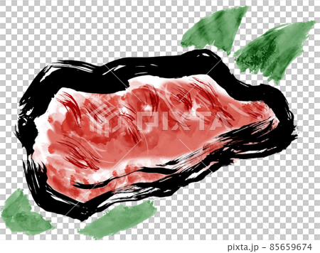 Japanese style hand-drawn brush illustration of raw beef steak chunks Japanese style hand-drawn brush illustration of raw beef steak chunks 85659674