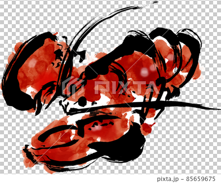 ロブスターの和風手描き筆描きイラスト オマール海老 ロブスターの和風手描き筆描きイラスト オマール海老 85659675
