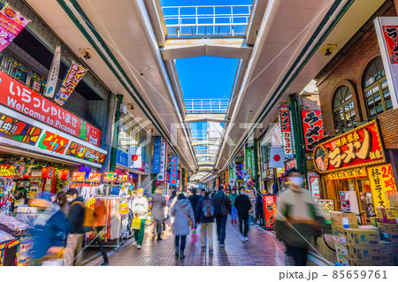 日本の川崎都市景観 川崎駅前の人気商店街「銀柳街」やドン.キホーテなどを望む 日本の川崎都市景観 川崎駅前の人気商店街「銀柳街」やドン.キホーテなどを望む 85659761