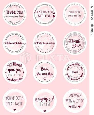 Thank you packaging round stickers. Vector illustration. Thank you packaging round stickers. Vector illustration. 85660191