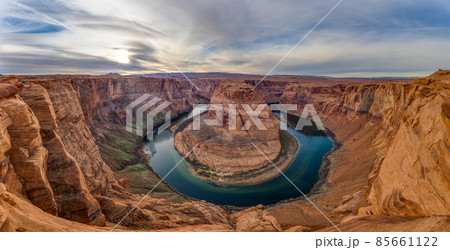 Panoramic picture over horseshoe bend and colorado river in winter Panoramic picture over horseshoe bend and colorado river in winter 85661122
