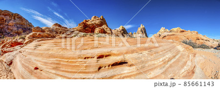 Panoramic picture of colorful rock formation in the valley of fire state park in Nevada x 85661143