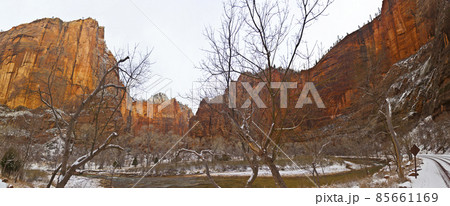Panorama from Zion National Park in winter 85661169