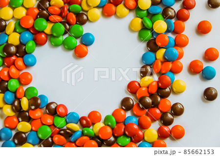 heart made of candy on a white background. the heart of the bright jelly beans. a sweet gift for Valentine's day 85662153