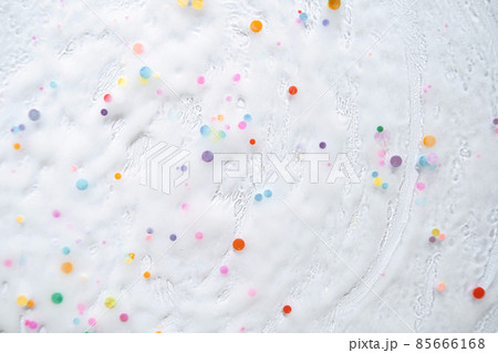 Home made glitter slime glue with colored confetti. Background for craft masterclass. Slime Activity for children. Modern texture banner. Abstract textured background transparent 85666168