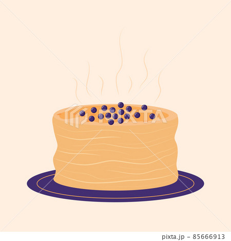 Fried thin pancakes with blueberries on a plate. 85666913