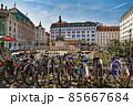 Am Hof Platz square with Marian Column and Performing arts theater Wiener Lustspielhaus. City bike parking is in the foreground. Vienna, Austria. 85667684
