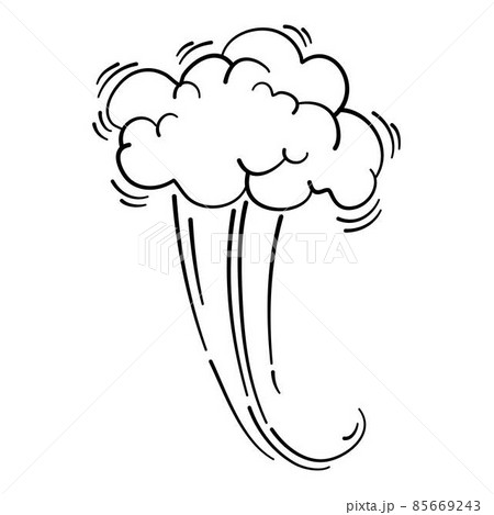 Speed cloud motion effect. Cartoon comic line clouds, moving smoke puff, funny fart, air jump blow wind dust, boom bubble explosion, spiral energy, windy shape neat vector. Illustration smoke comic 85669243