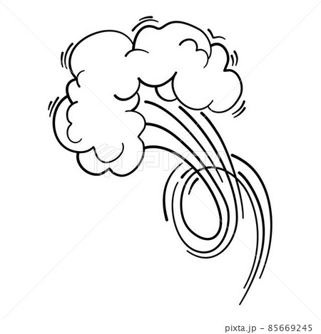 Speed cloud motion effect. Cartoon comic line clouds, moving smoke puff, funny fart, air jump blow wind dust, boom bubble explosion, spiral energy, windy shape neat vector. Illustration smoke comic 85669245