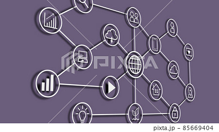 線で繋がるアイコン　立体（パソコン・スマートフォン・人間・エコ等） 85669404