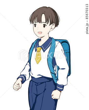 小学生の男の子 笑顔 視線右 のイラスト素材