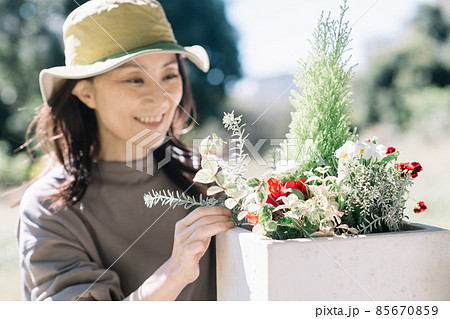 寄せ植え・ガーデニングをする女性 85670859