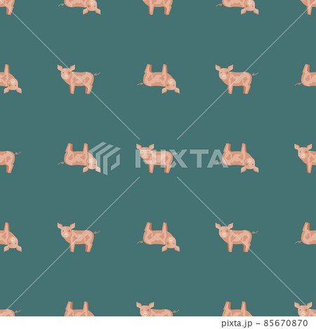 Seamless pattern of pig. Domestic animals on colorful background. Vector illustration for textile. 85670870