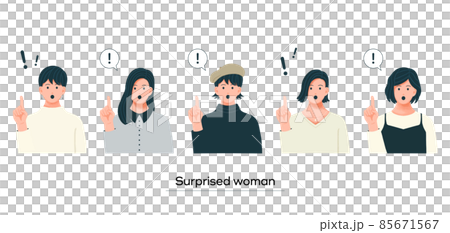 Illustration set of a woman with a surprised expression Illustration set of a woman with a surprised expression 85671567