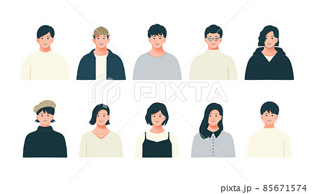 さまざまな男女の上半身イラストセット 85671574